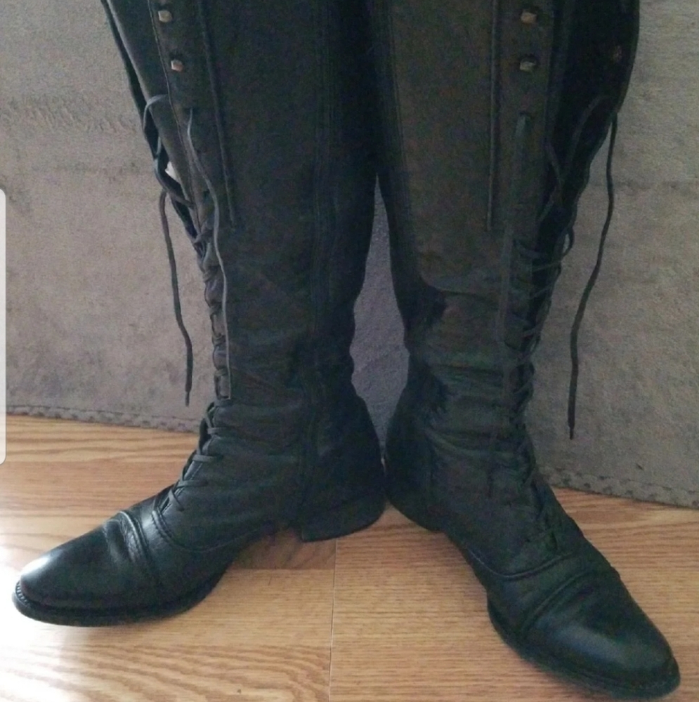Black Knee-High Lace-Up Boots